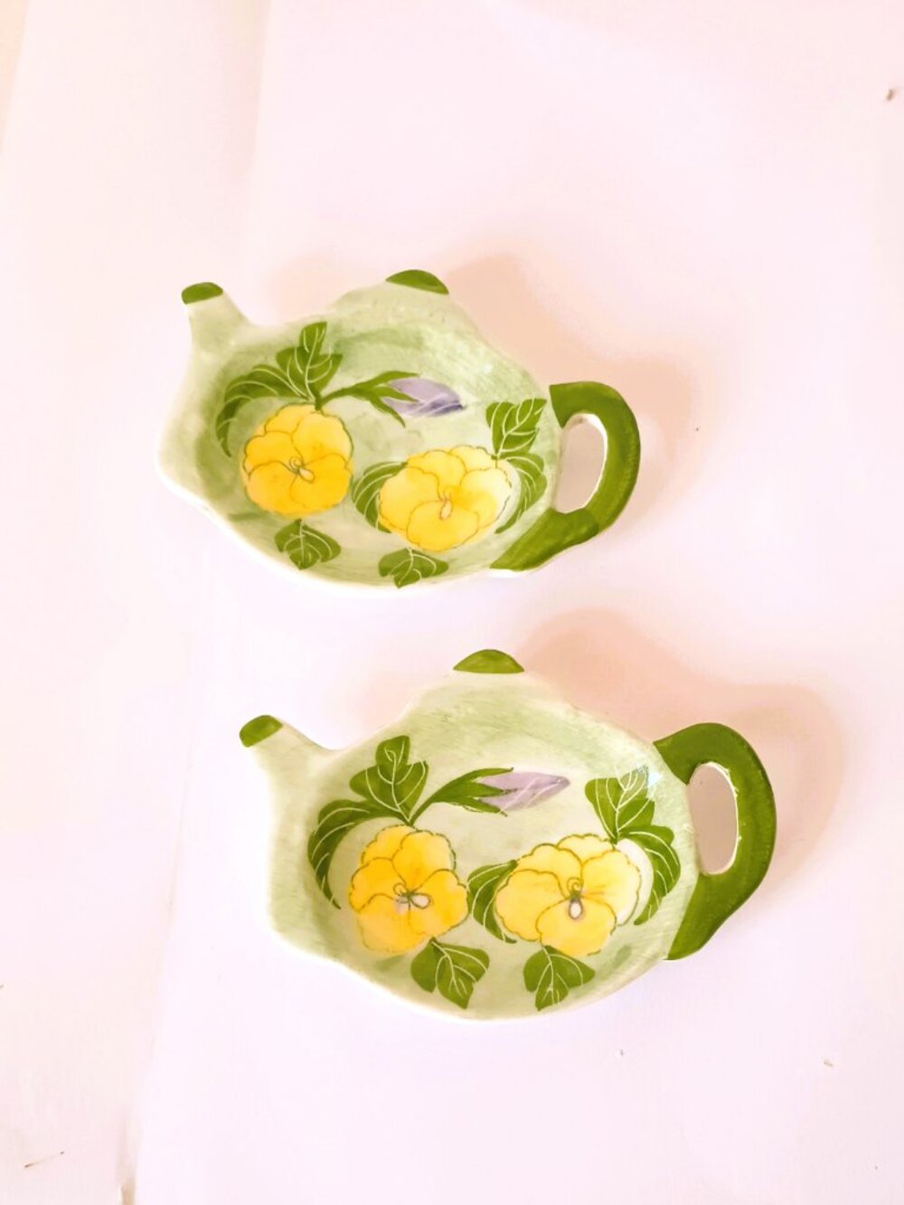 Vintage Andrea By Sadek Tea Bag Holder Set Ceramic Yellow Floral Pansy